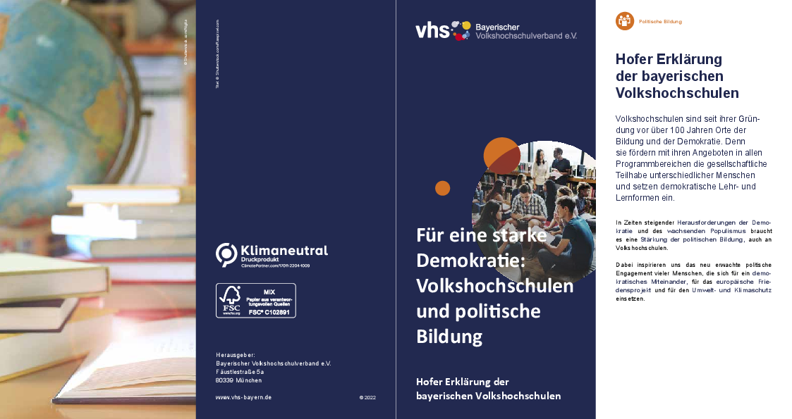 Flyer: Für eine starke  Demokratie: Volkshochschulen und politische Bildung