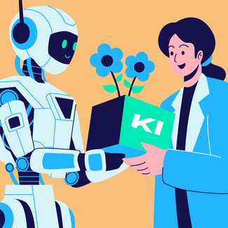 Illustration: Mensch und Roboter im Dialog